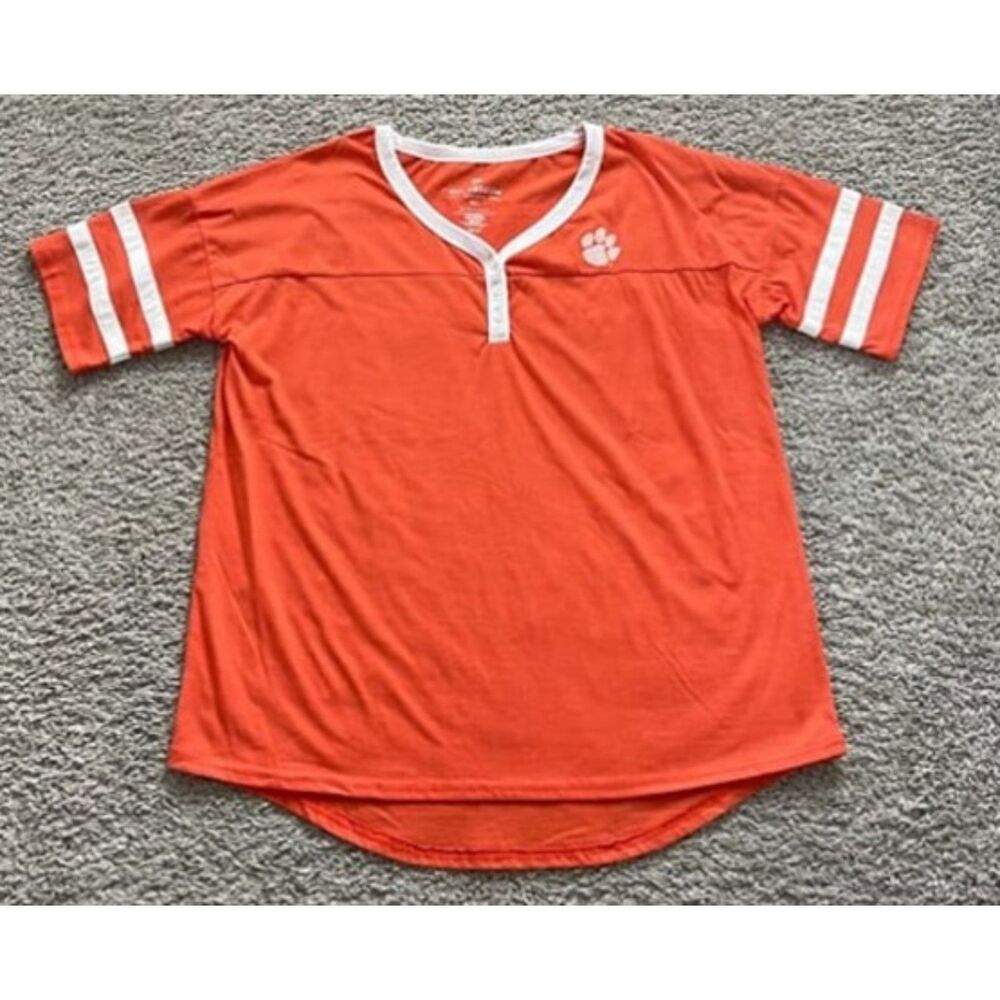 Orange Sz XL Sports CLEMSON TIGERS Soft Stretchy Henley Tee Shirt COLOSSEUM